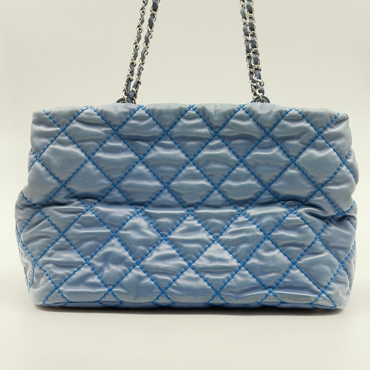 Pre-Owned Washed Blue Lambskin Leather Shopper Tote