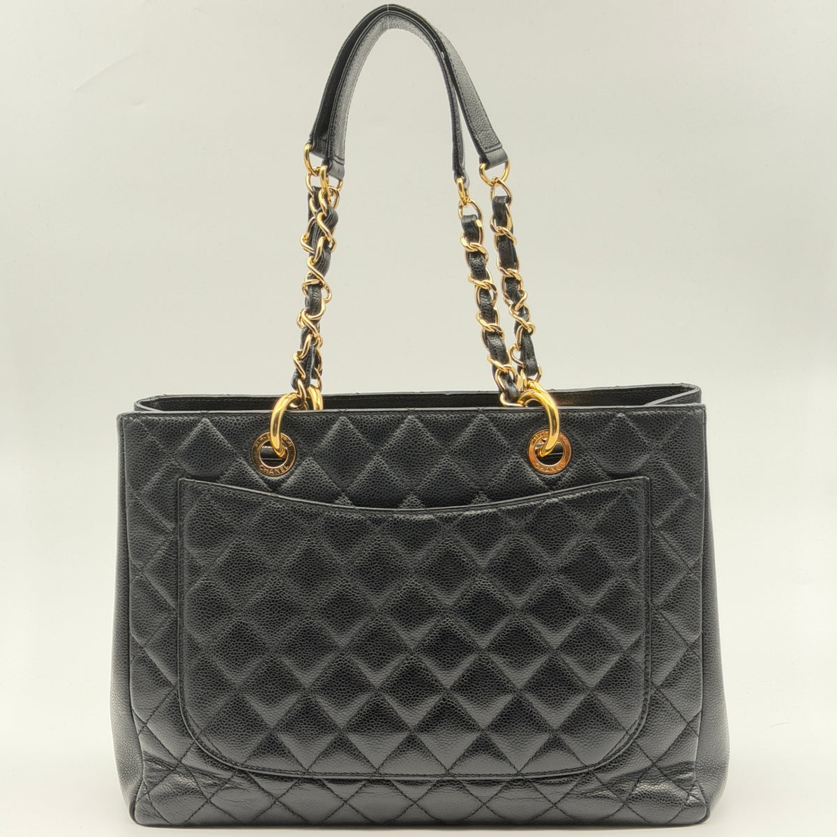 Pre-Owned Black Matelassé Caviar Leather GST Shopper Tote