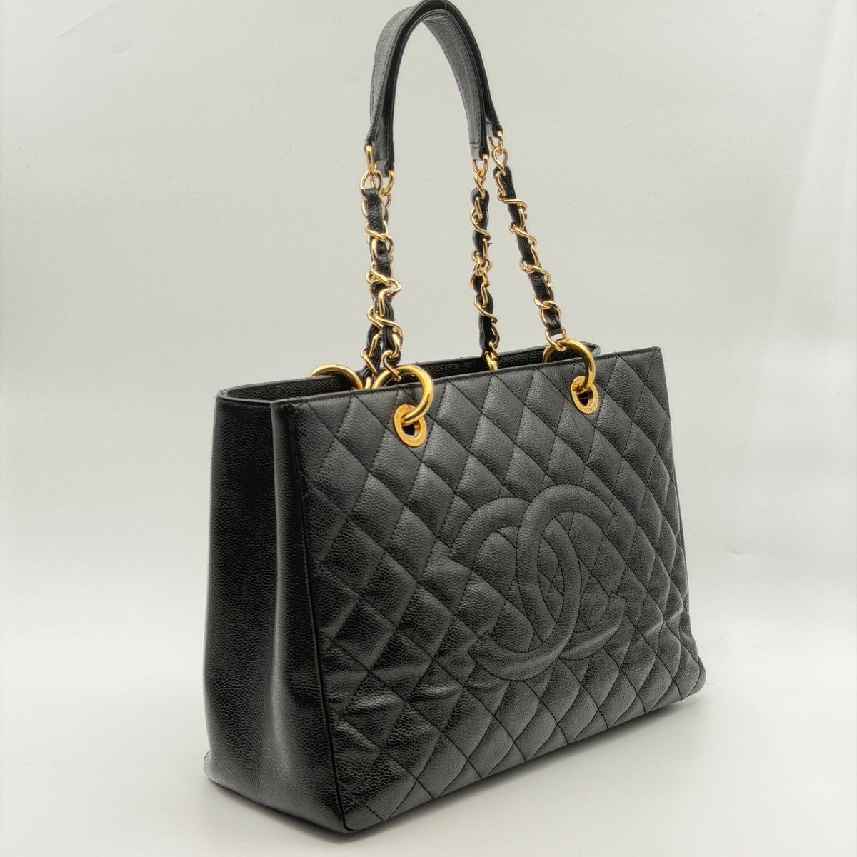 Pre-Owned Black Matelassé Caviar Leather GST Shopper Tote