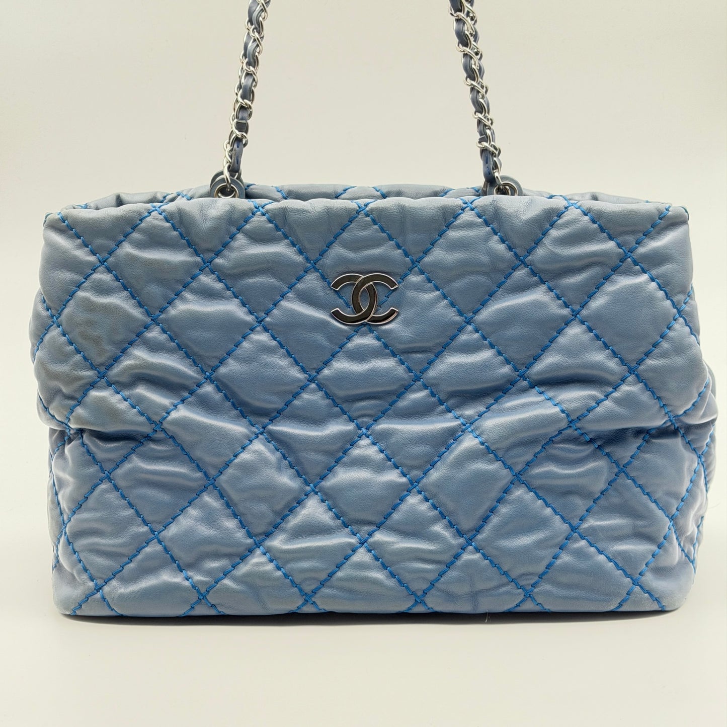 Pre-Owned Washed Blue Lambskin Leather Shopper Tote