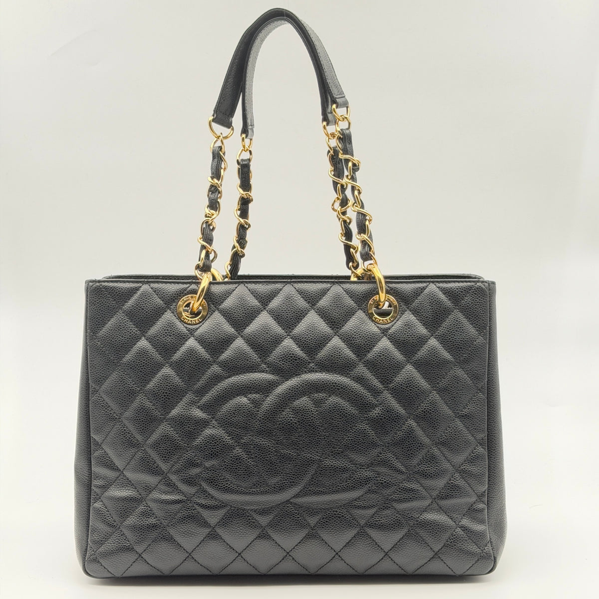 Pre-Owned Black Matelassé Caviar Leather GST Shopper Tote