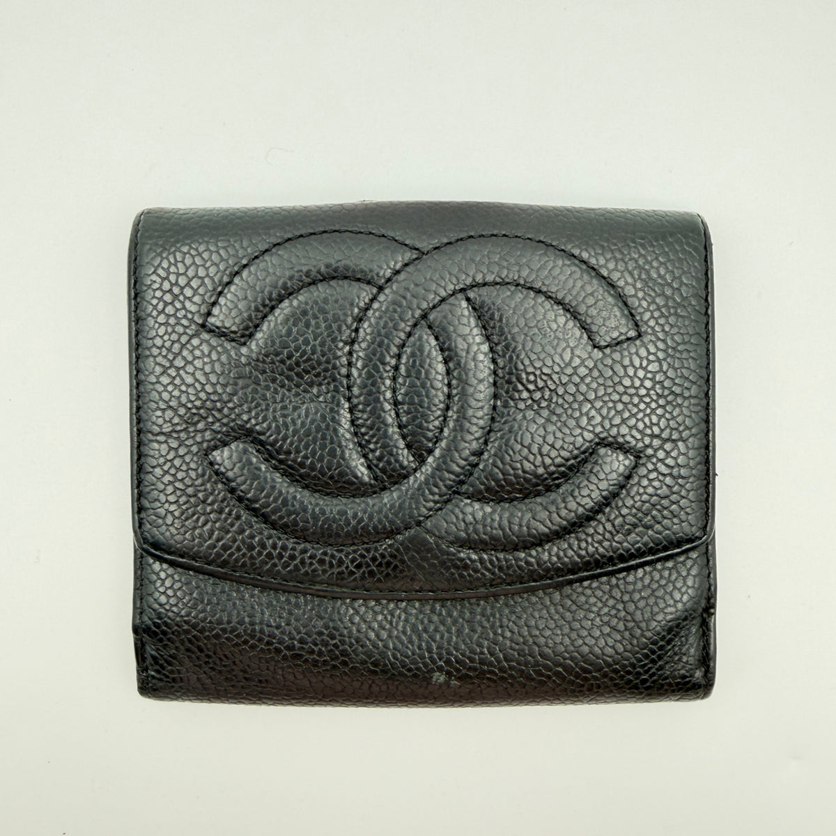Pre-Owned Black 'Timeless' Caviar Leather Wallet
