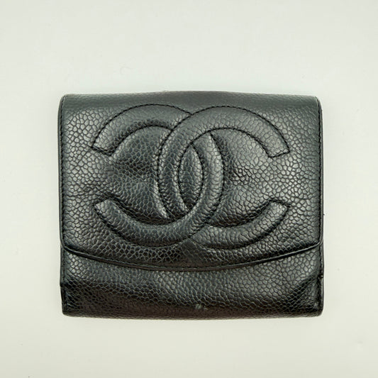 Pre-Owned Black 'Timeless' Caviar Leather Wallet