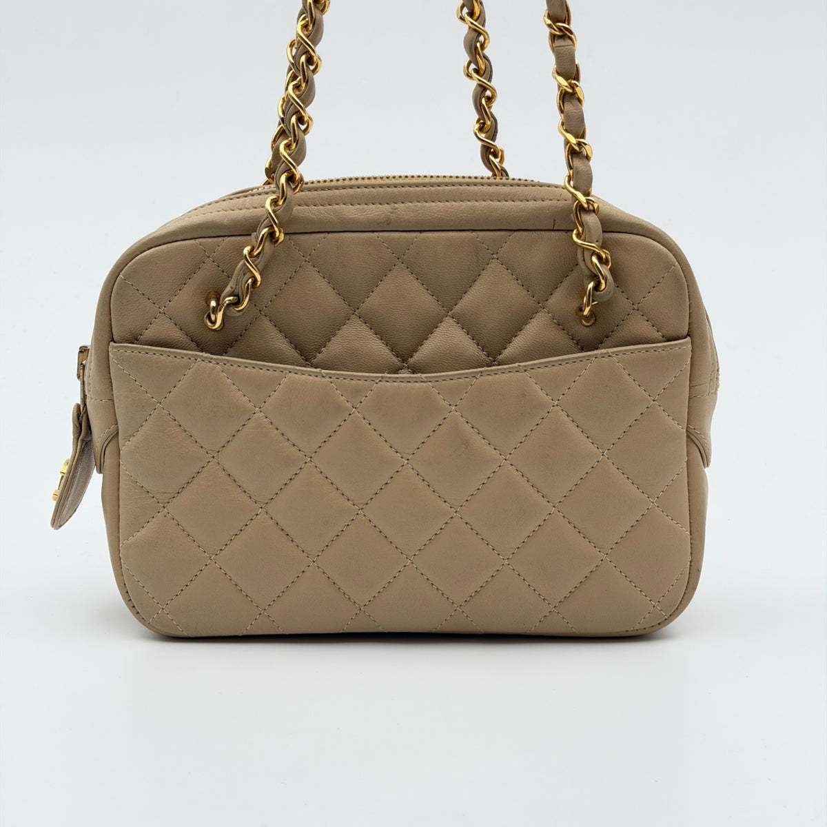 Pre-Owned Beige Matelassé Lambskin Leather Camera Bag