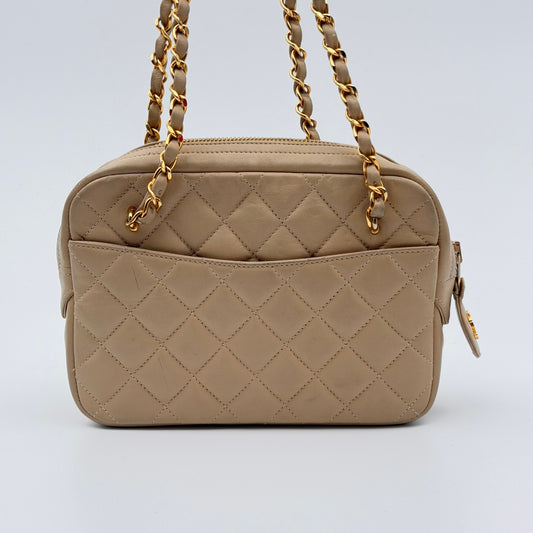 Pre-Owned Beige Matelassé Lambskin Leather Camera Bag