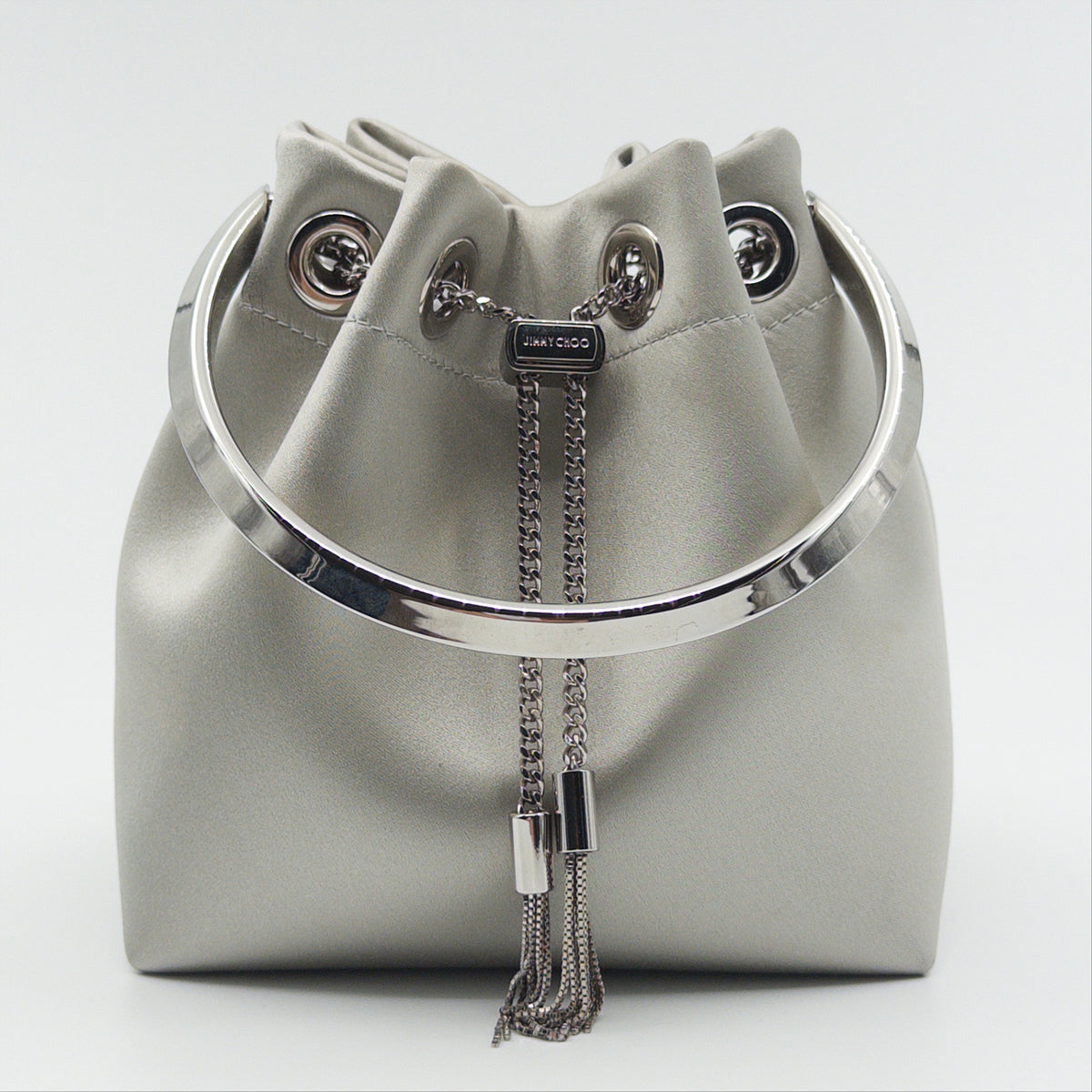 Pre-Owned Silver Bon Bon Satin Bucket Bag