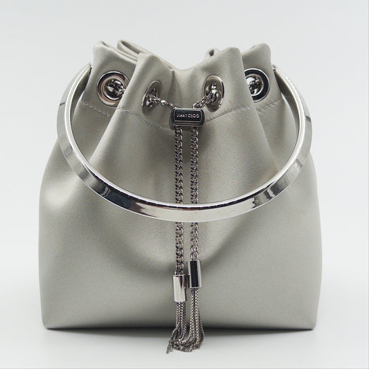 Pre-Owned Silver Bon Bon Satin Bucket Bag