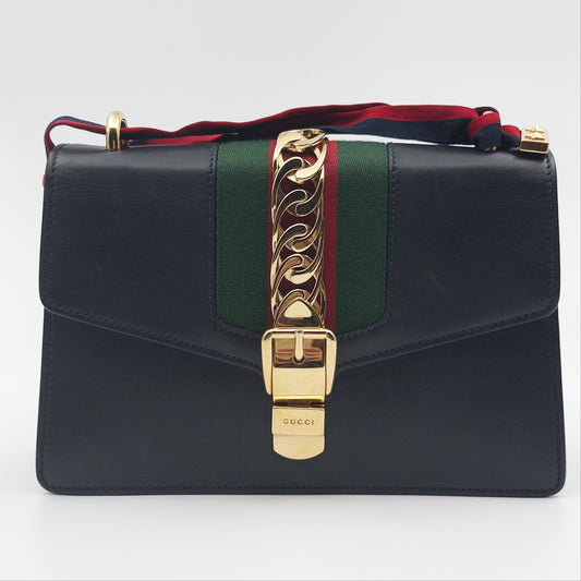 Pre-Owned Navy Tricolour Leather Crossbody Bag