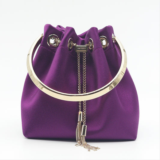 Pre-Owned Made-To-Order Purple Bon Bon Satin Bucket Bag