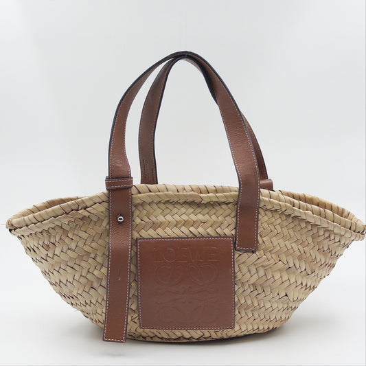 Pre-Owned Tan/Beige Raffia Basket Bag