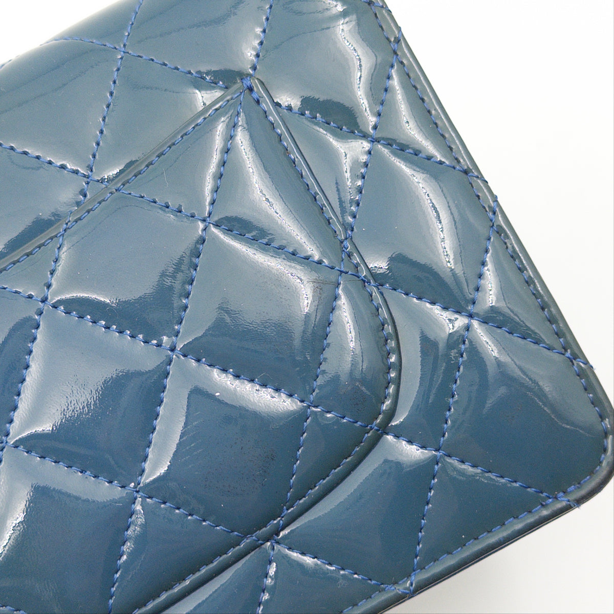 Pre-Owned Blue Patent Leather Wallet on Chain