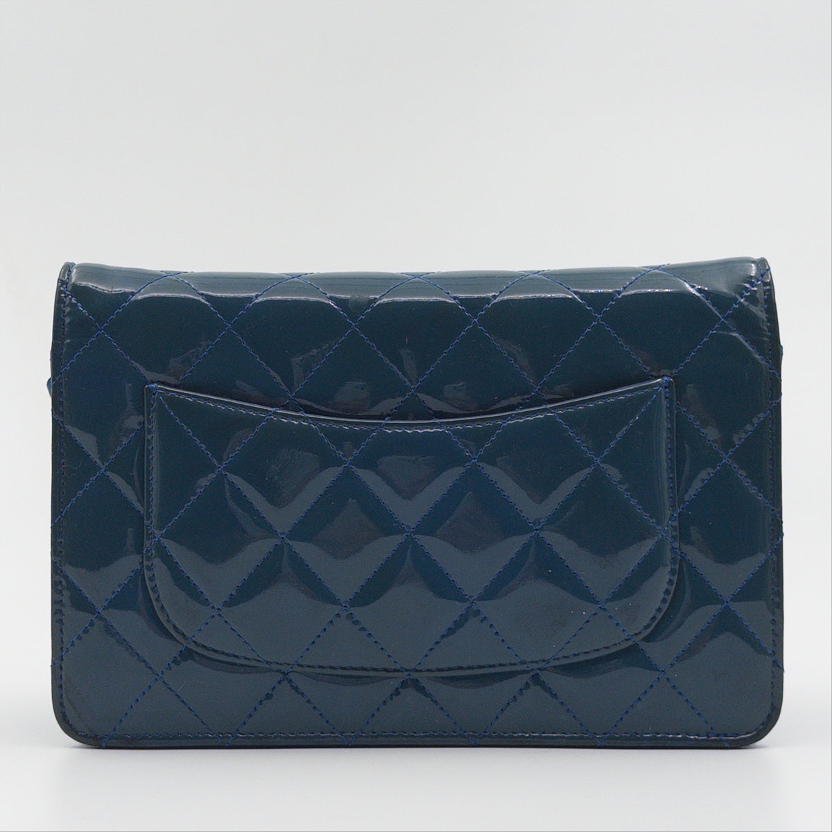 Pre-Owned Blue Patent Leather Wallet on Chain