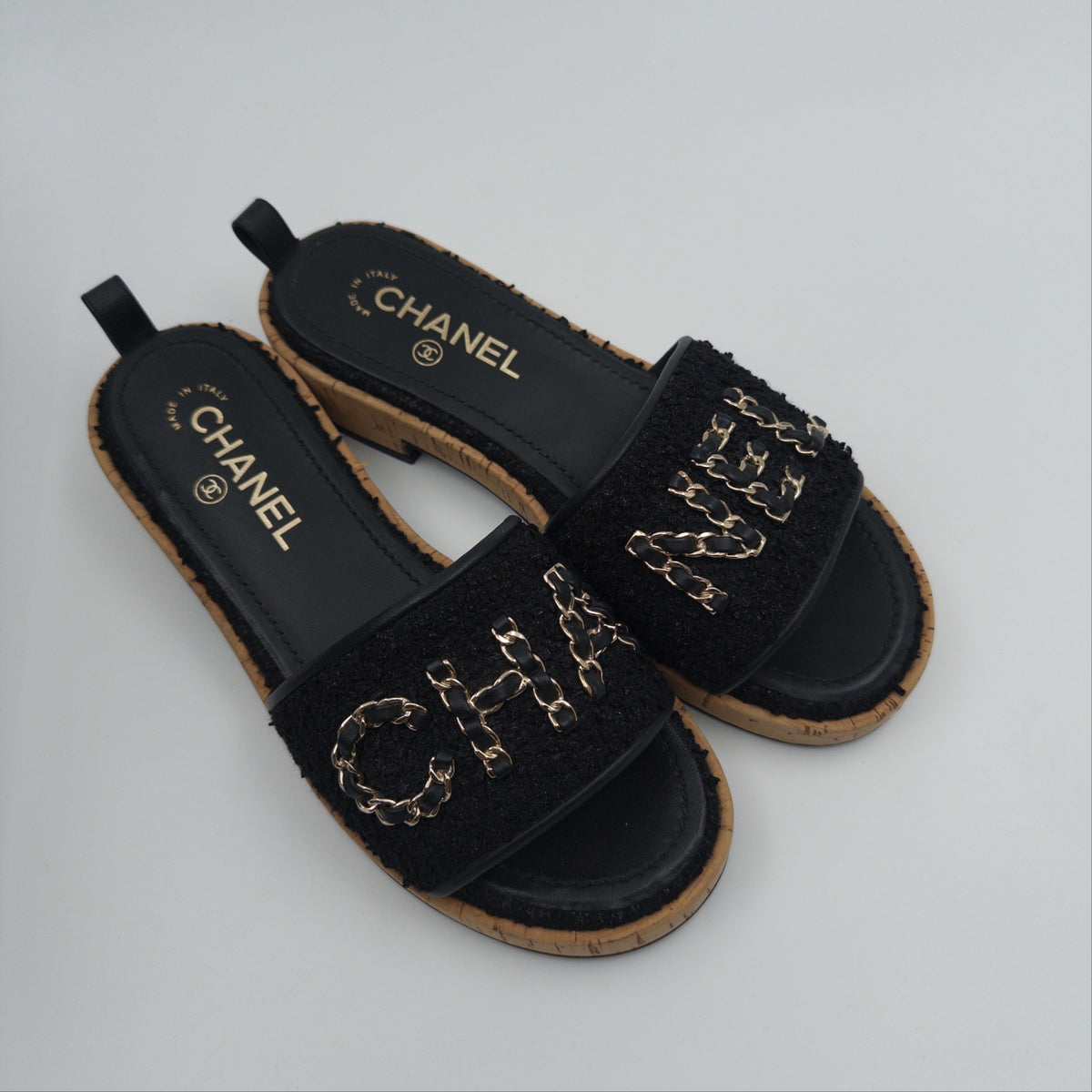 Pre-Owned Black 'CHANEL' Tweed Shoes (38)
