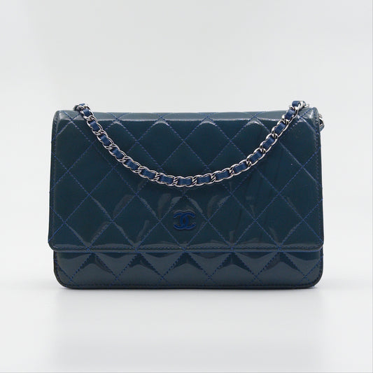 Pre-Owned Blue Patent Leather Wallet on Chain