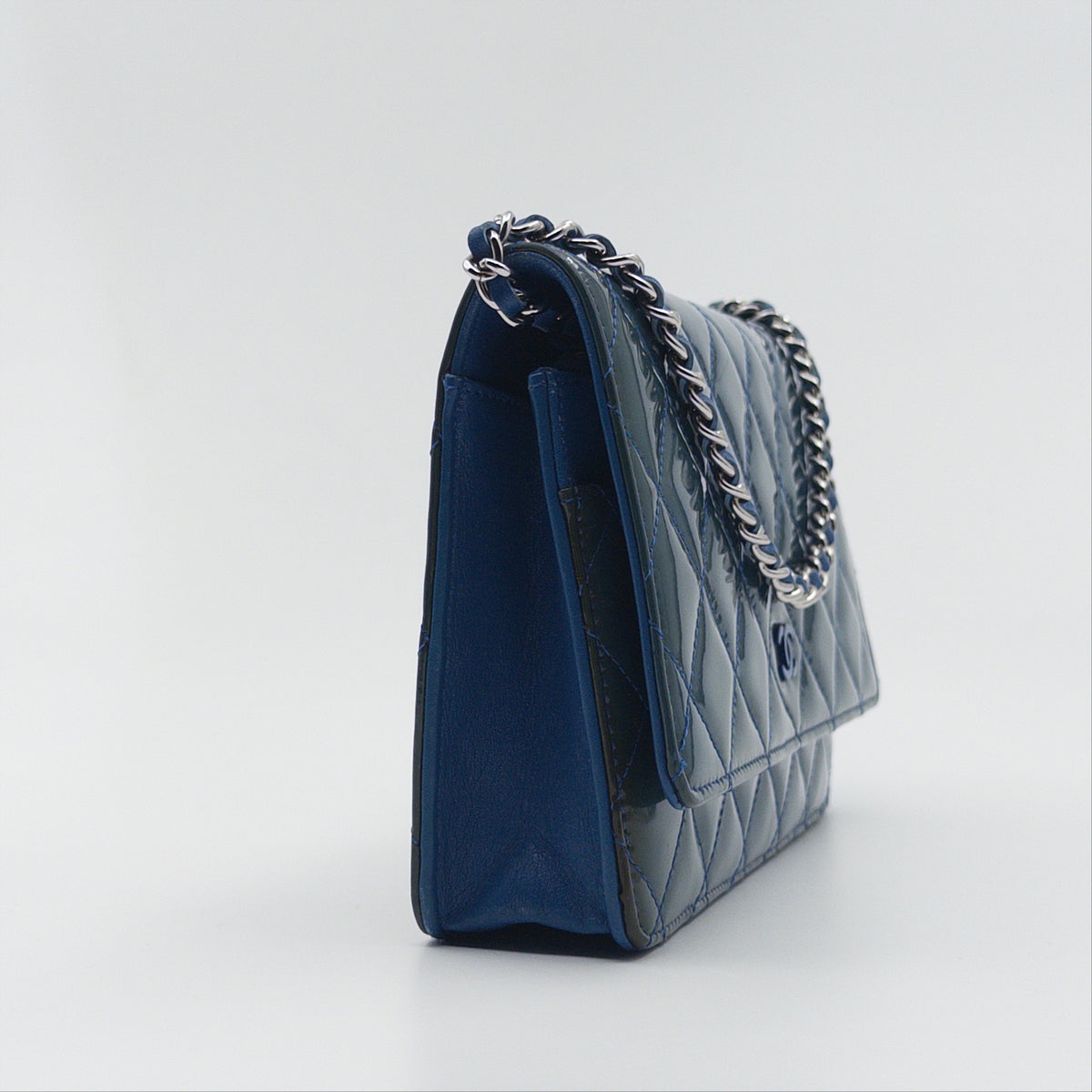 Pre-Owned Blue Patent Leather Wallet on Chain