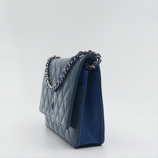 Pre-Owned Blue Patent Leather Wallet on Chain