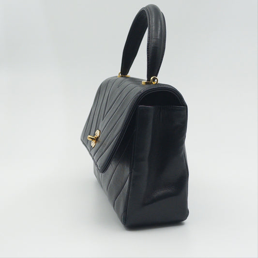 Pre-Owned Black 'Kelly' Lambskin Single Flap Crossbody Bag