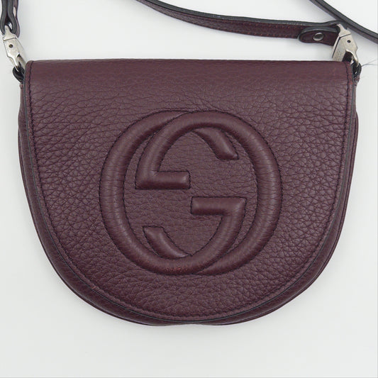 Purple Pebbled Leather Mini Soho Crossbody Flap Bag