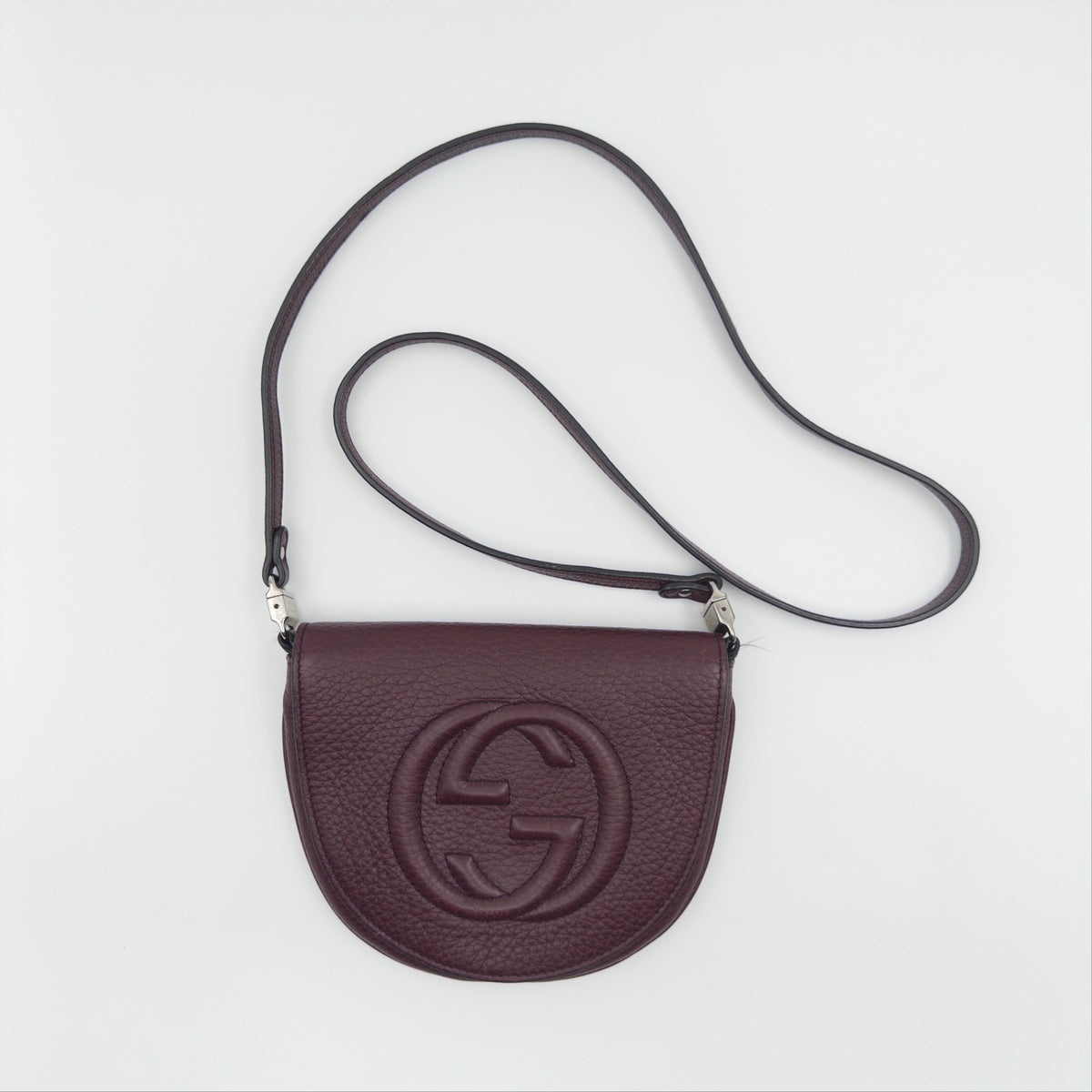 Purple Pebbled Leather Mini Soho Crossbody Flap Bag