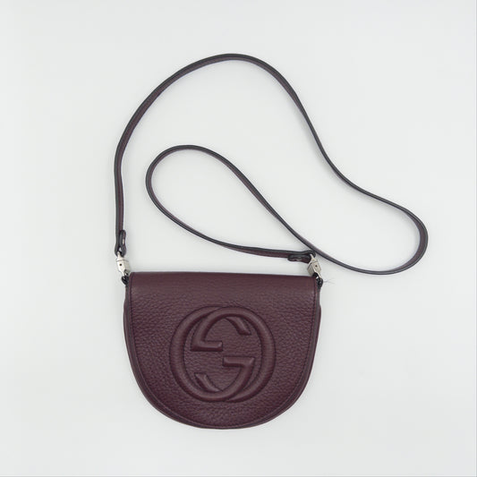 Purple Pebbled Leather Mini Soho Crossbody Flap Bag