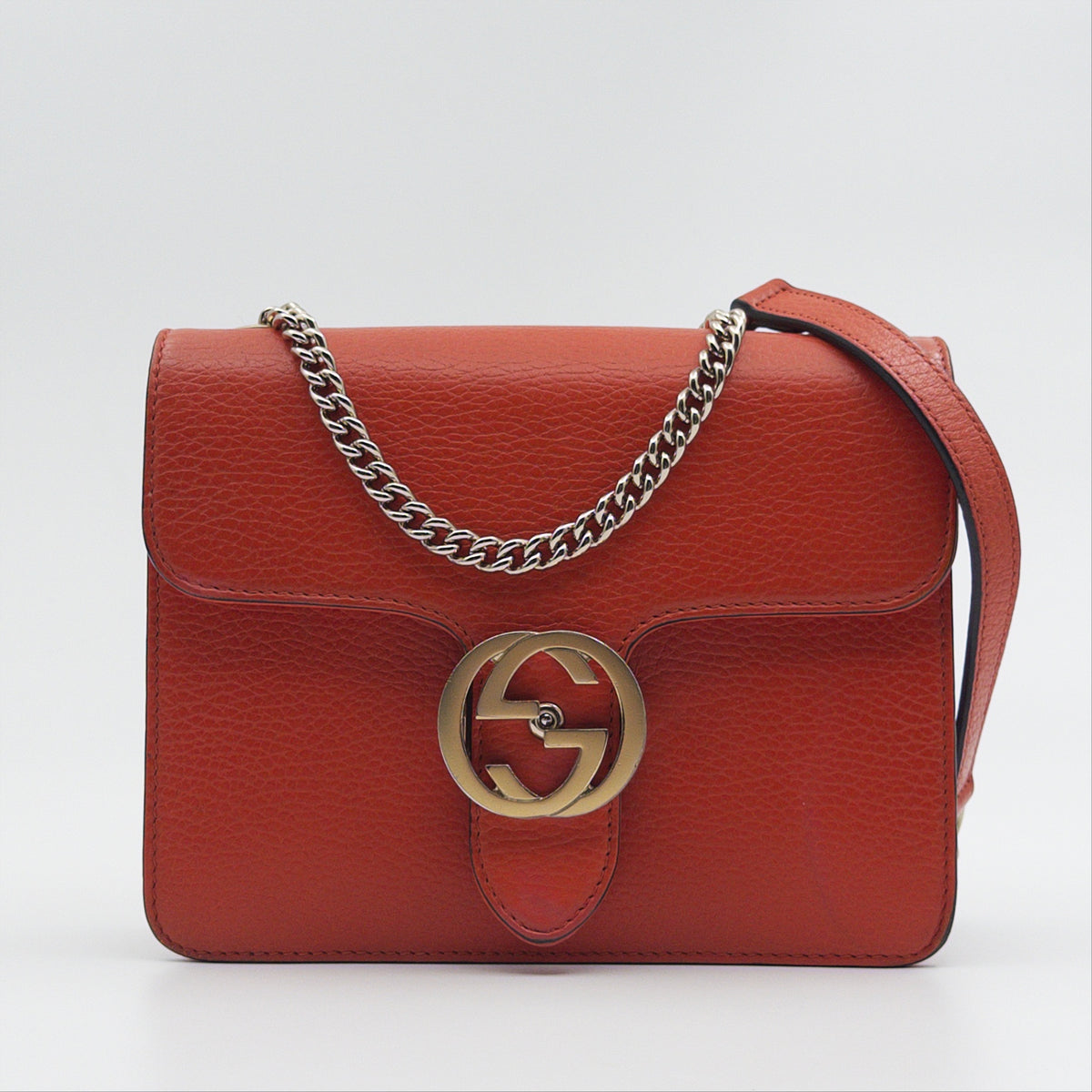 Pre-Owned Orange Leather Crossbody Flap Bag