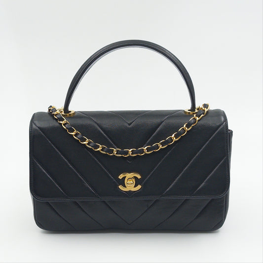 Pre-Owned Black 'Kelly' Lambskin Single Flap Crossbody Bag