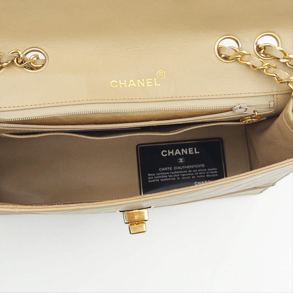 Pre-Owned Beige Lambskin Single Flap Shoulder Bag