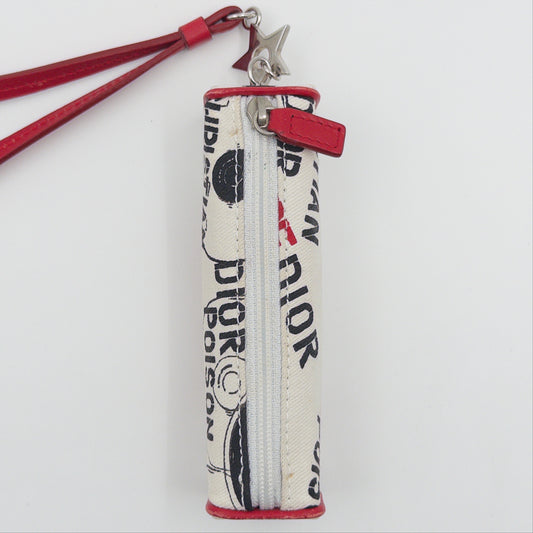 Pre-Owned White J'adior Canvas Lipstick Bag