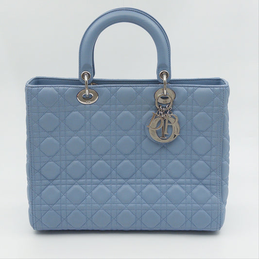 Pre-Owned Light Blue Large Lambskin Lady Dior