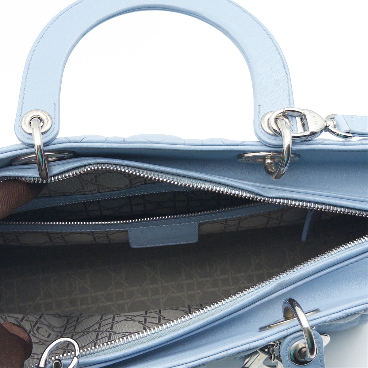 Pre-Owned Light Blue Large Lambskin Lady Dior