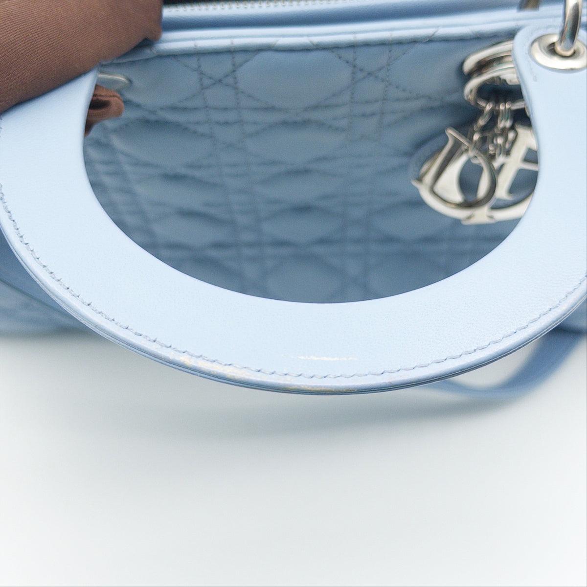 Pre-Owned Light Blue Large Lambskin Lady Dior