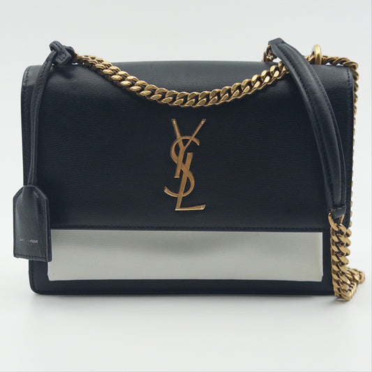 Pre-Owned Black/White Leather Sunset Crossbody Bag