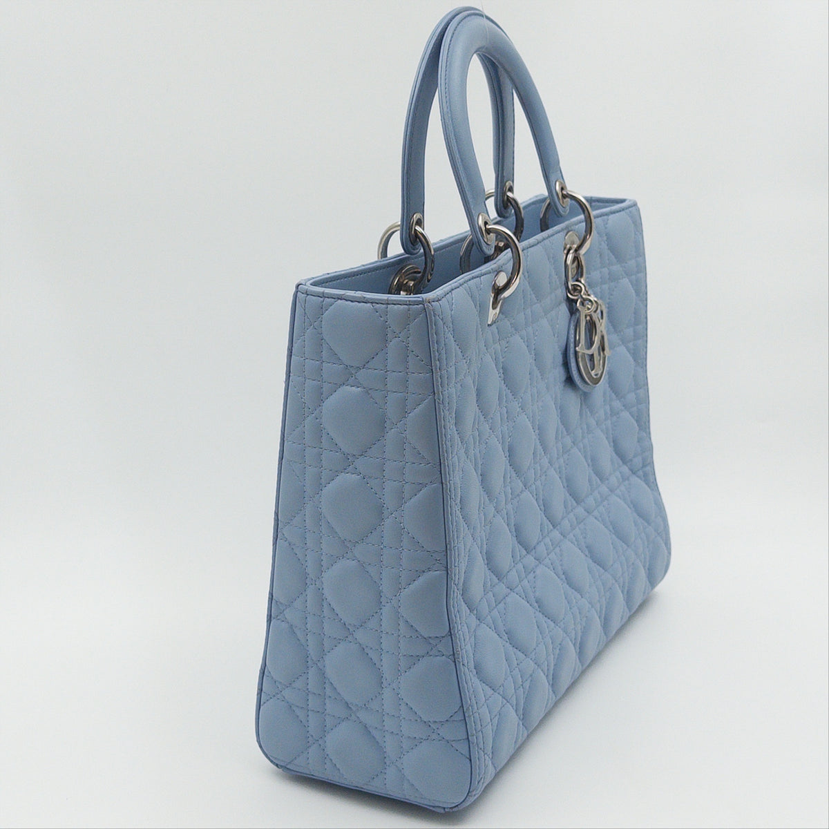 Pre-Owned Light Blue Large Lambskin Lady Dior