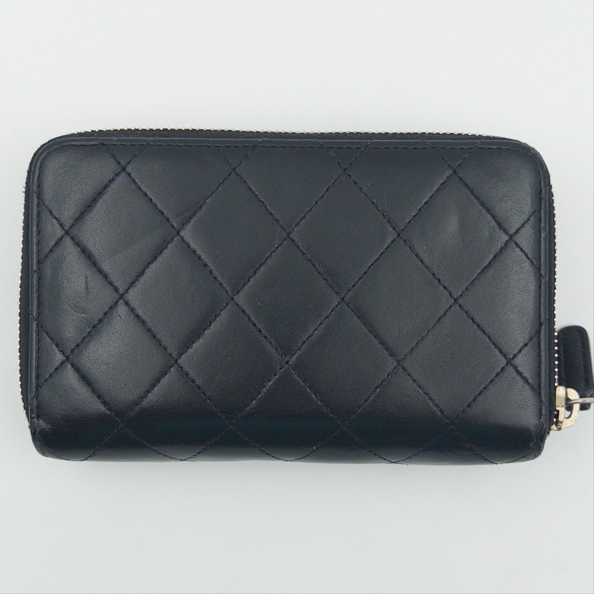 Pre-Owned Black Lambskin Double Zip Wallet