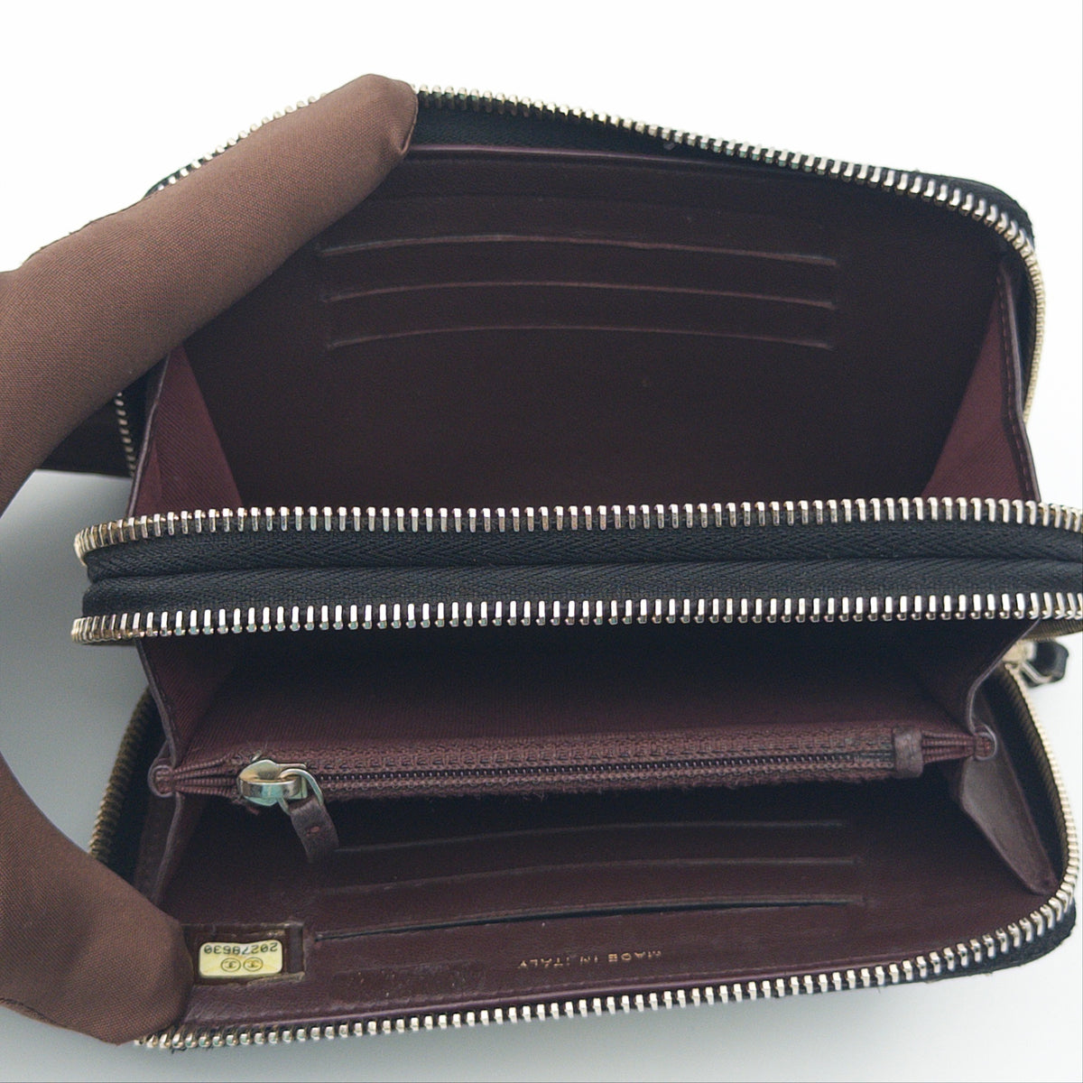 Pre-Owned Black Lambskin Double Zip Wallet