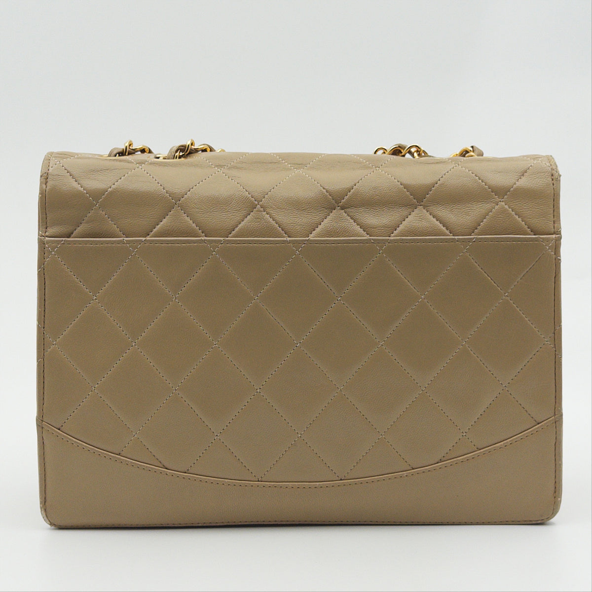 Pre-Owned Beige Lambskin Single Flap Shoulder Bag