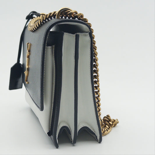 Pre-Owned Black/White Leather Sunset Crossbody Bag