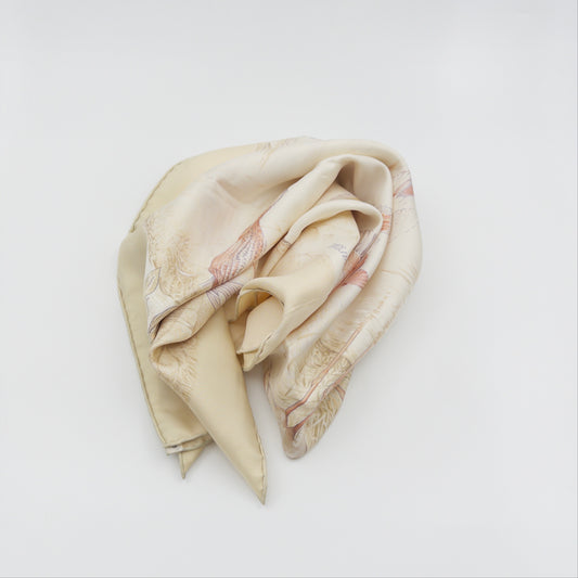 Pre-Owned Beige Birds Silk Scarf