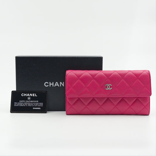 Pre-Owned Hot Pink Lambskin Long Wallet