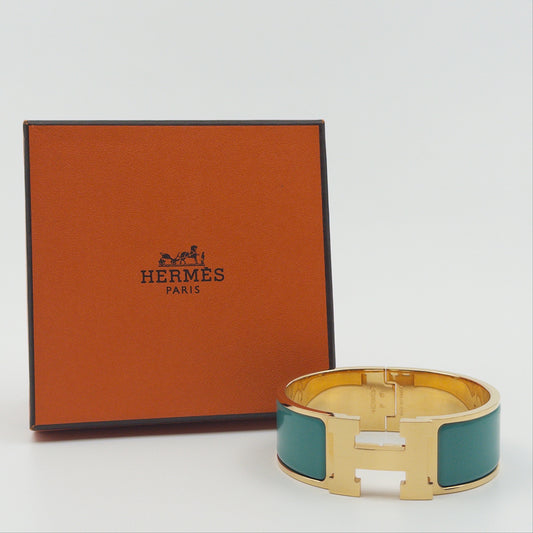 Pre-Owned Turquoise Enamel PM Gold-Plated Metal Clic H Bracelet