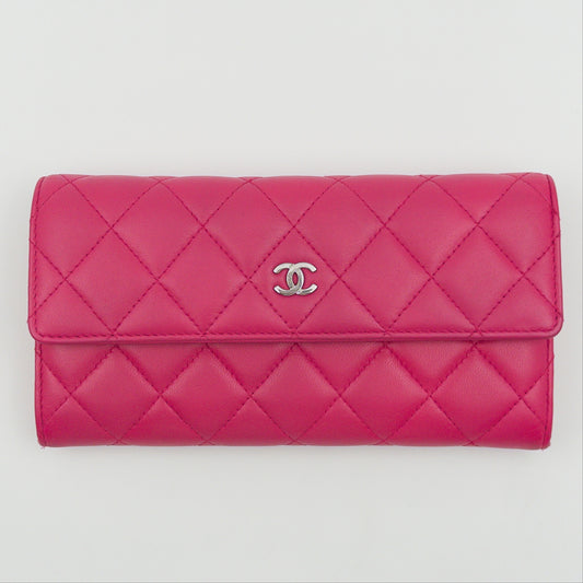 Pre-Owned Hot Pink Lambskin Long Wallet