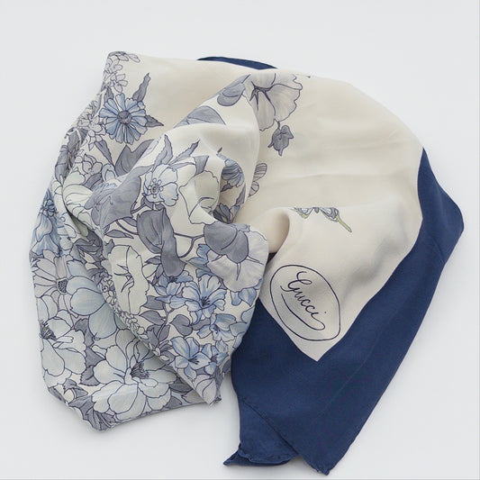 Pre-Owned Blue Floral Silk Scarf
