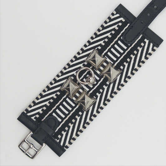 Pre-Owned Black/White Canvas/Leather Bracelet GM