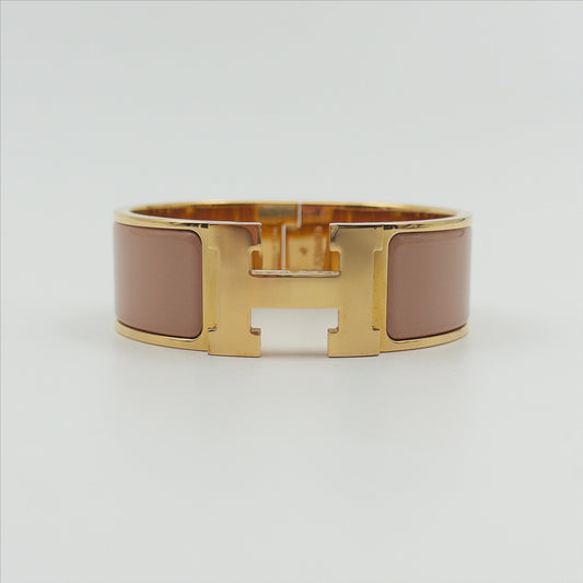 Pre-Owned Nymph Pink Enamel Gold-Plated Clic H Bracelet (PM)