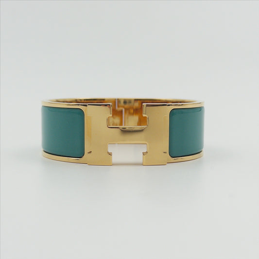 Pre-Owned Turquoise Enamel PM Gold-Plated Metal Clic H Bracelet