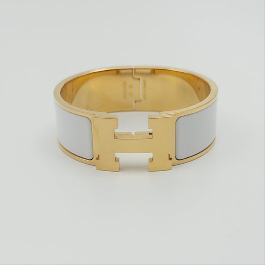 Pre-Owned White Gold-Plated Clic H Bracelet (PM)