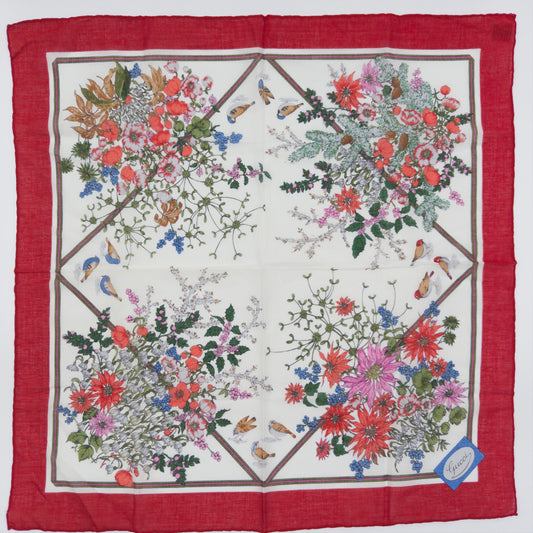 Pre-Owned Red Floral Cotton Scarf