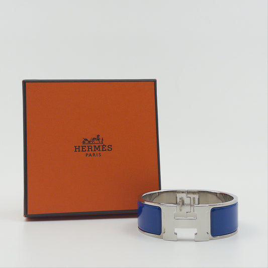 Pre-Owned Royal Blue Enamel Palladium-Plated Clic H Bracelet (PM)