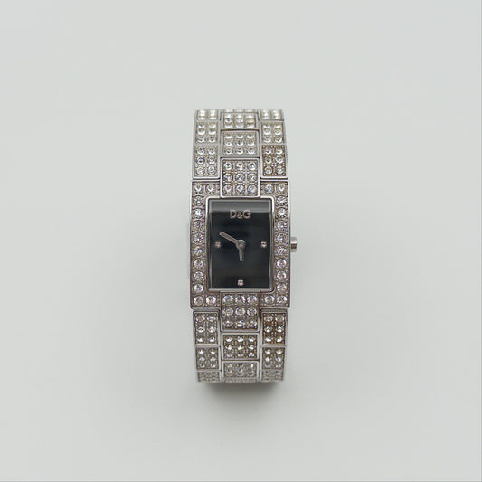 Pre-Owned Black Dial/Jewelled Steel Watch