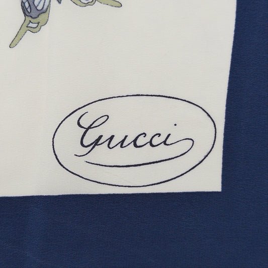 Pre-Owned Blue Floral Silk Scarf